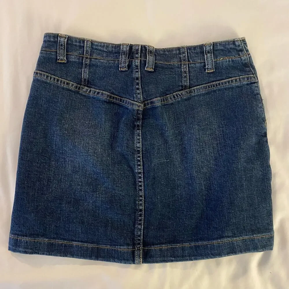 Free People We the Free Dark Blue Wash Denim Mini Skirt Womens Size 28 Whiskers
